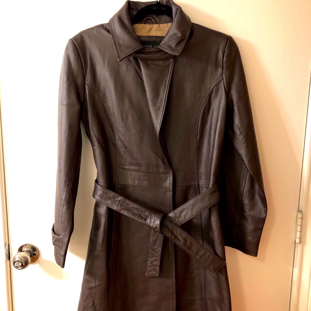 Centigrade Upto Knee Leather Coat